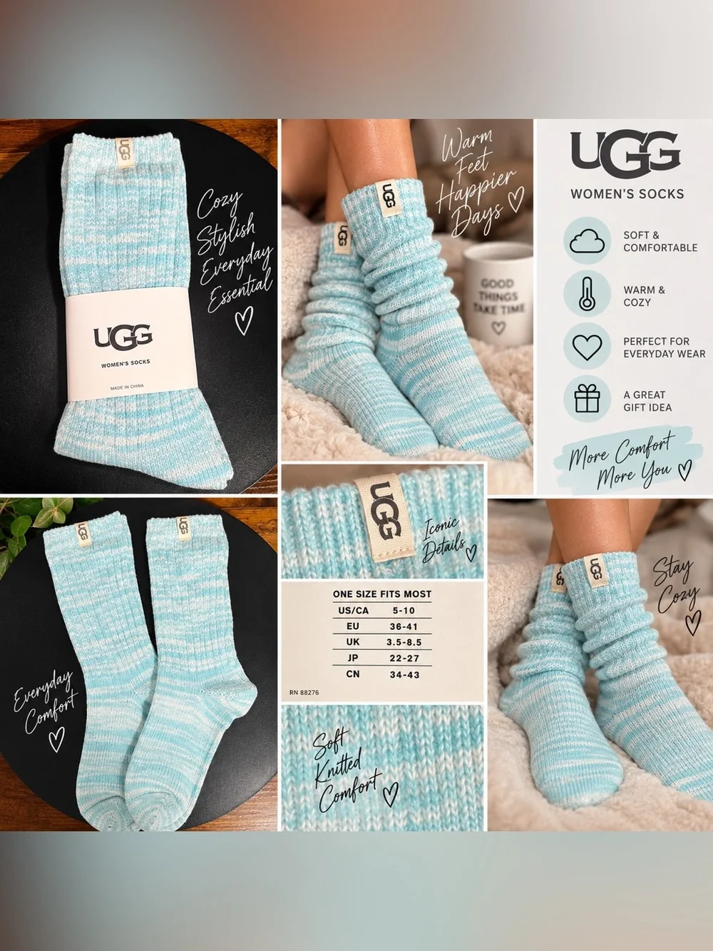 UGG Women's Marled Light Blue Cozy Knit Socks